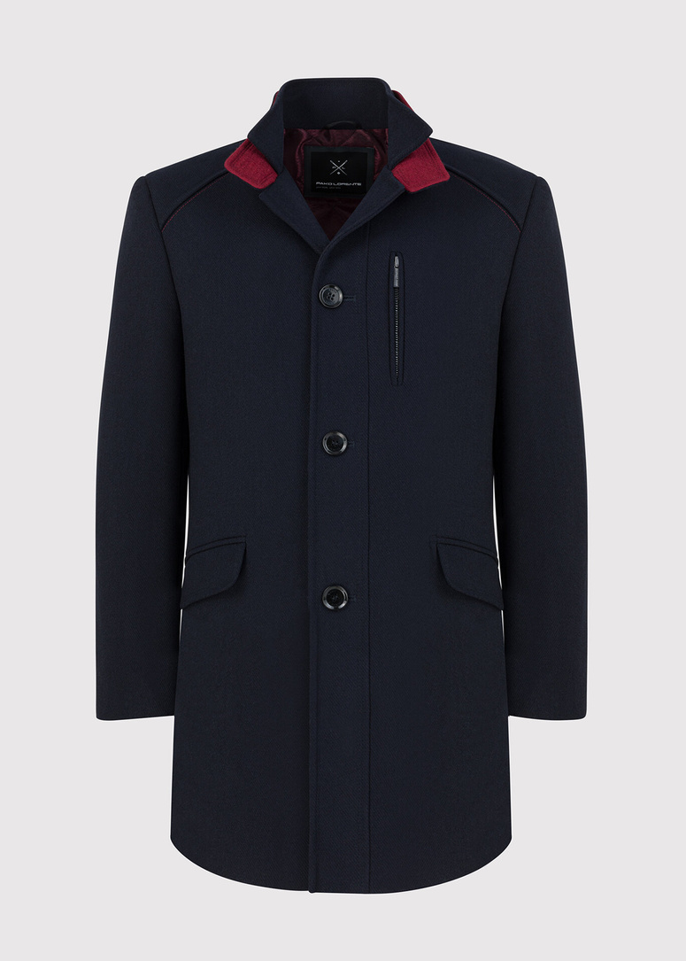 Tamsiai mėlynas vyriškas lietpaltis dviguba apykakle