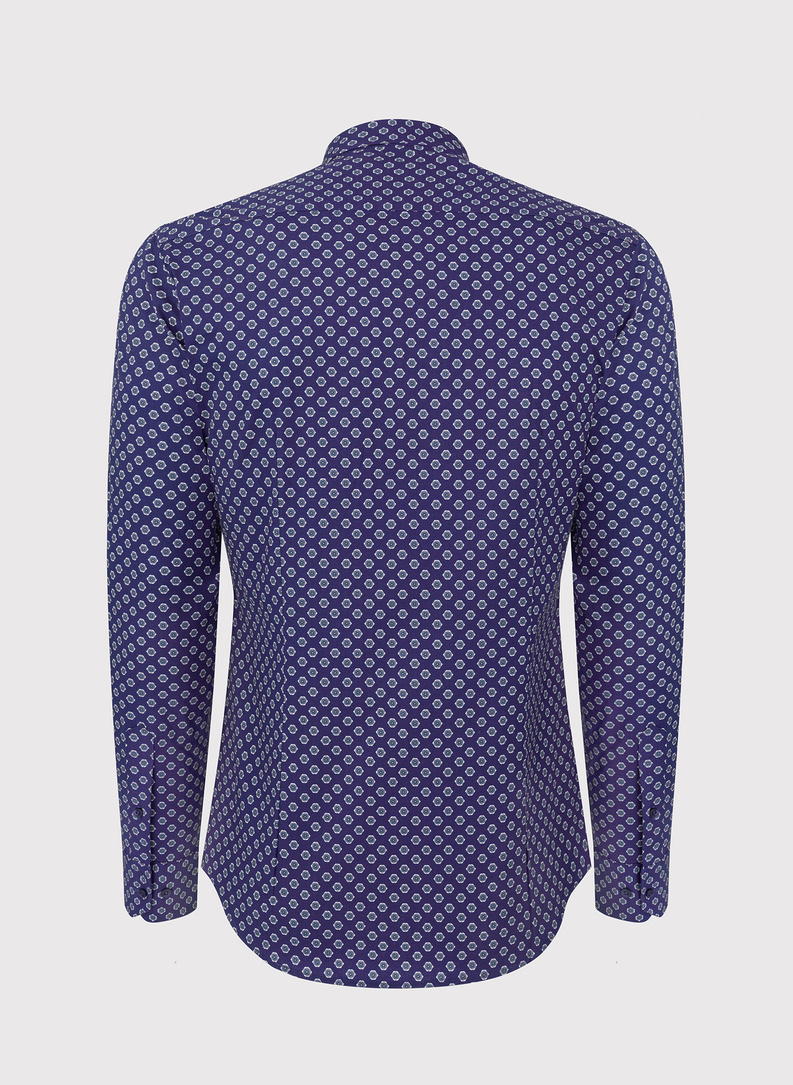 Tamsiai mėlyni vyriški marškiniai gėlytėmis