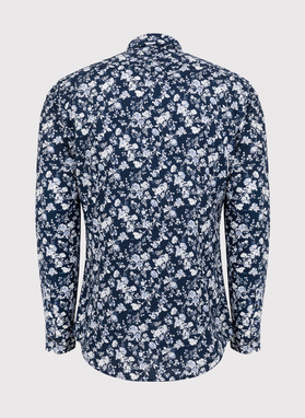 Tamsiai mėlyni gėlėti marškiniai