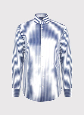 Medvilniniai vyriški marškiniai tamsiai mėlynomis juostelėmis