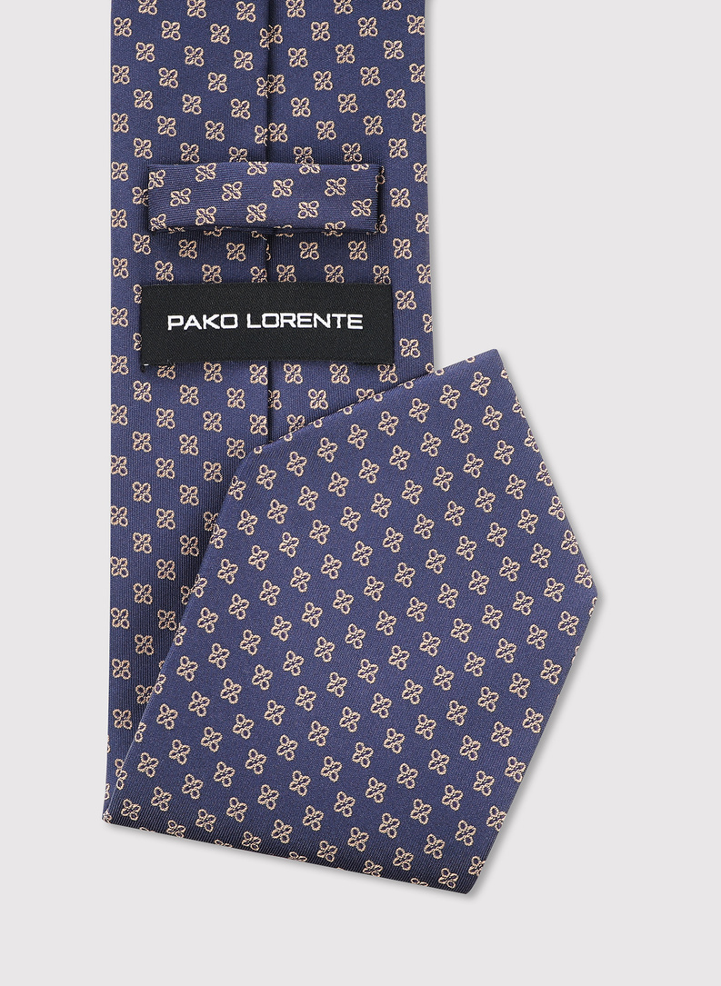 Tamsiai mėlynas kaklaraištis geometriniu raštu