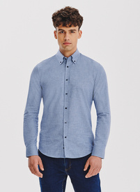 Tamsiai mėlyni marškiniai skalikų dantų raštu