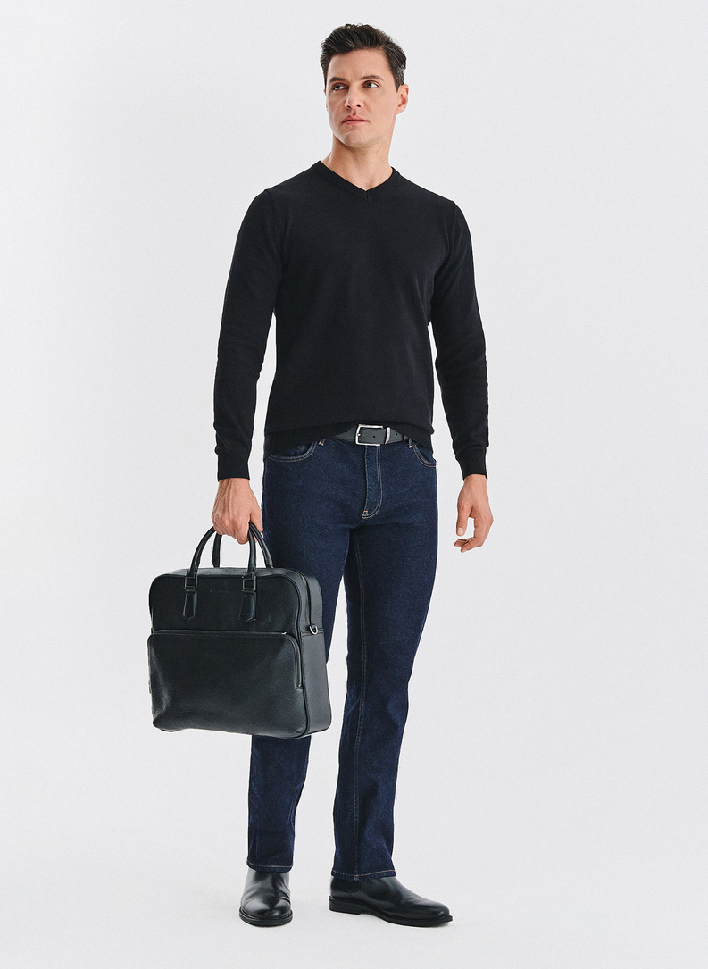 Juodas odinis vyriškas portfelis