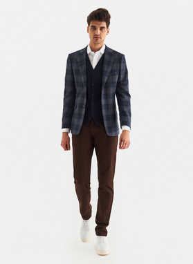 Tamsiai mėlynas languotas vyriškas laisvalaikio švarkas