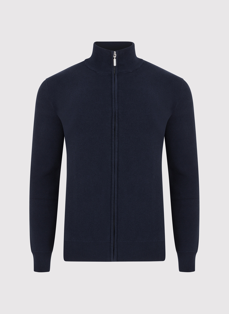 Tamsiai mėlynos spalvos sagstomas vyriškas megztinis