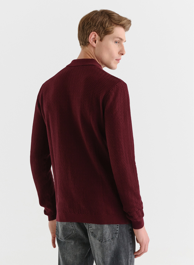 Vyšninės spalvos vilnonis polo megztinis