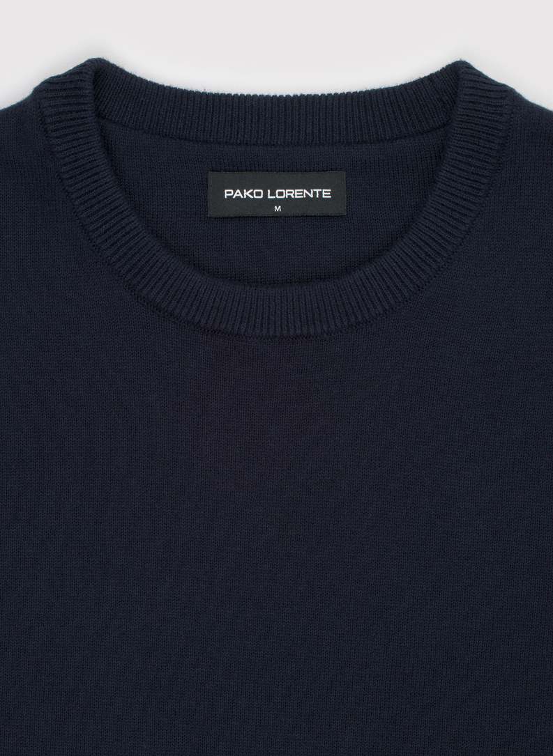 Tamsiai mėlynas medvilninis megztinis su kašmyru