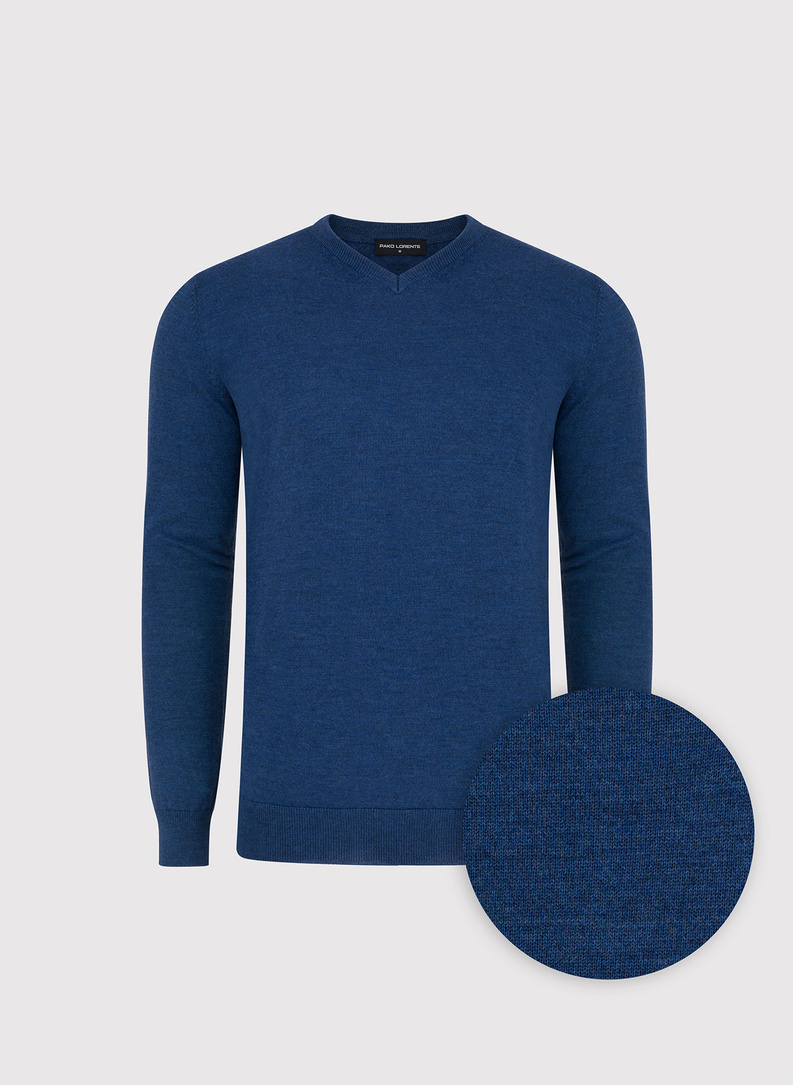 Tamsiai mėlynos spalvos vilnonis megztinis