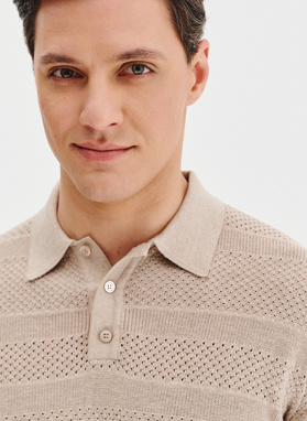 Smėliniai trikotažiniai polo marškinėliai
