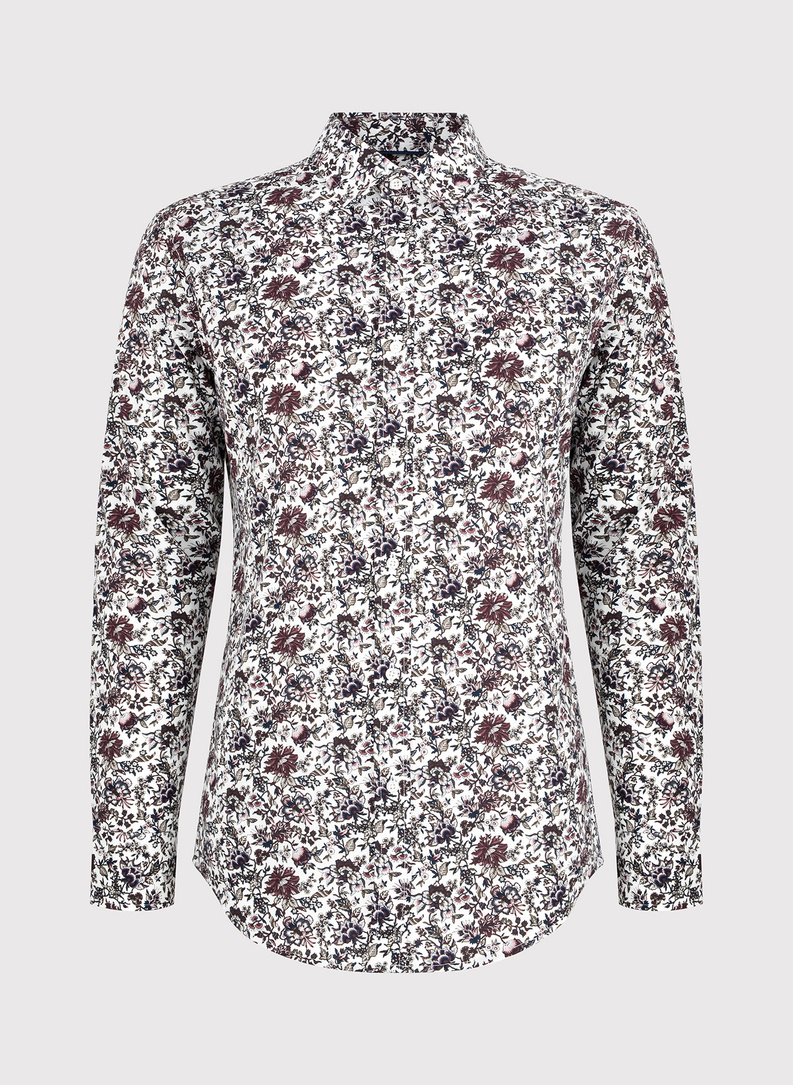 Balti vyriški marškiniai botaniniu raštu