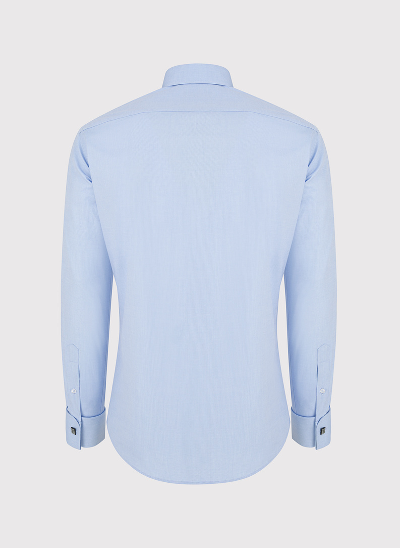 Mėlyni medvilniniai sąsagomis sagstomi vyriški marškiniai