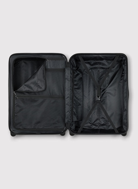 Didelis tamsiai pilkas lagaminas su grioveliais