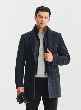 Grafito spalvos vyriškas lietpaltis su nusegama apykakle