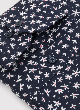 Tamsiai mėlyni vyriški marškiniai gėlytėmis