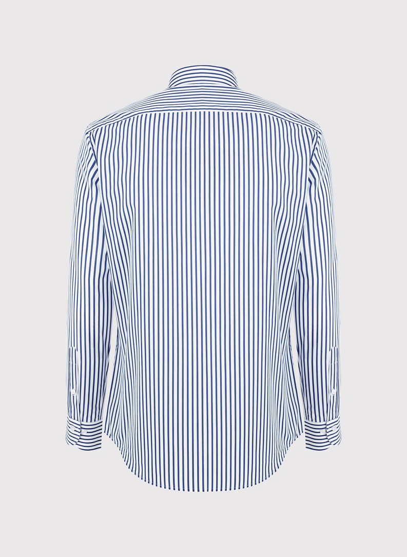 Medvilniniai vyriški marškiniai tamsiai mėlynomis juostelėmis