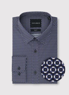 Tamsiai mėlyni gėlėti marškiniai