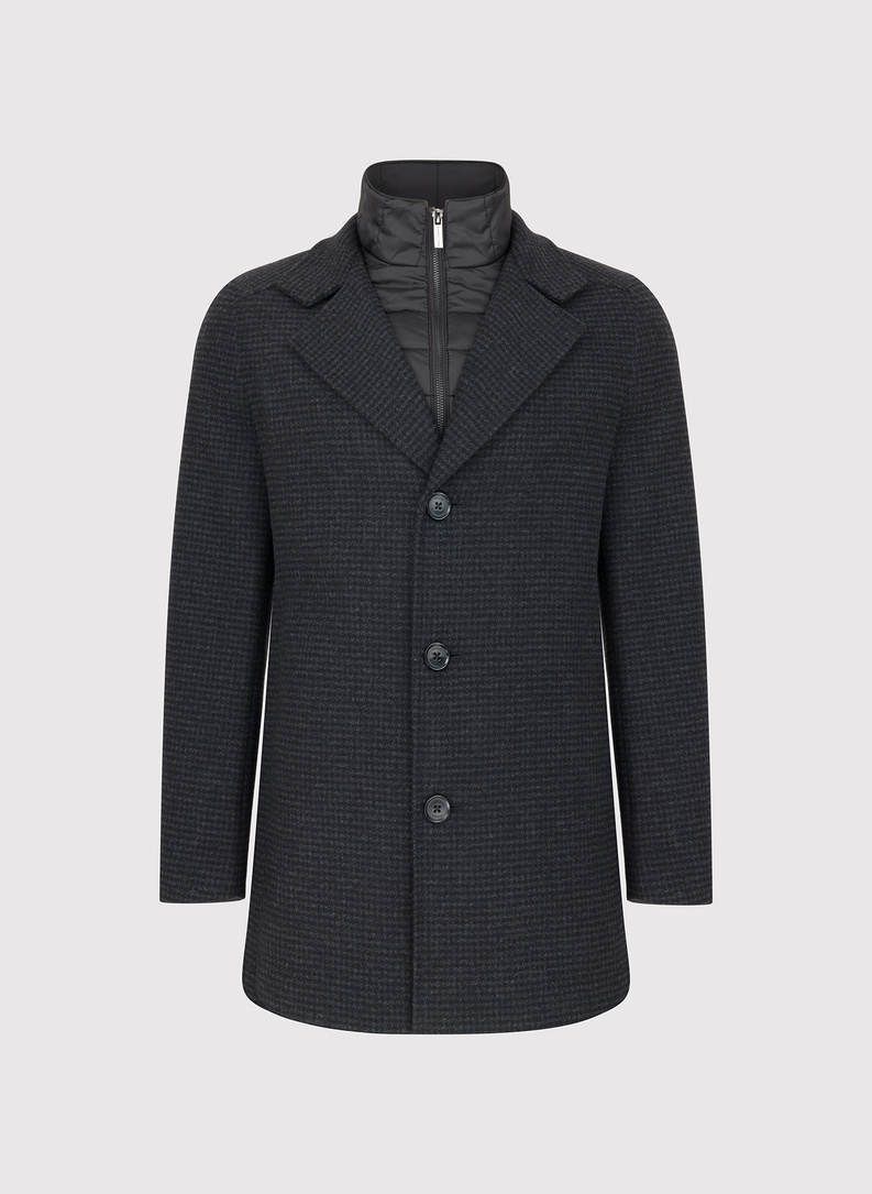 Tamsiai pilkas lietpaltis skalikų dantų raštu