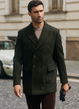 Žalias vilnonis vyriškas lietpaltis