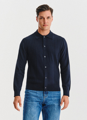 Tamsiai mėlynos spalvos medvilninis kardiganas