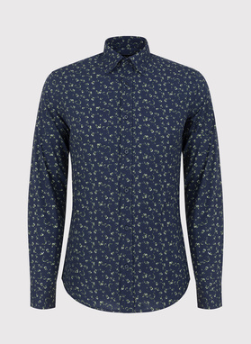 Tamsiai mėlyni vyriški marškiniai žaliais drugeliais