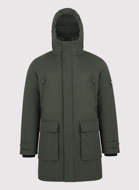 Žalia vyriška striukė, pripildyta natūralių pūkų