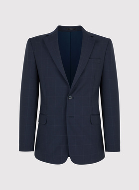 Tamsiai mėlynas vilnonis languotas kostiuminis švarkas