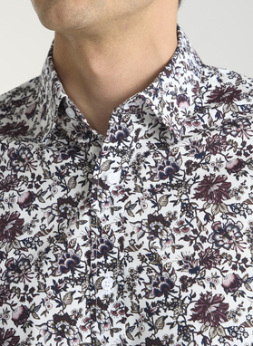 Balti vyriški marškiniai botaniniu raštu