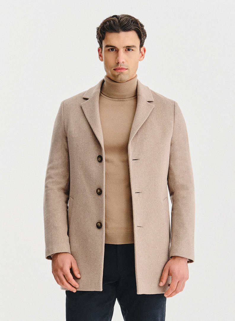 Smėlinis vyriškas lietpaltis su vilna