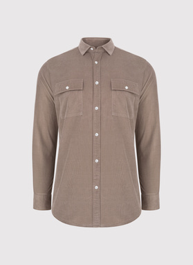 Rudi kordinio velveto marškiniai su kišenėmis ant krūtinės