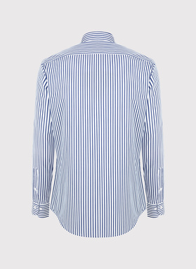 Medvilniniai vyriški marškiniai tamsiai mėlynomis juostelėmis