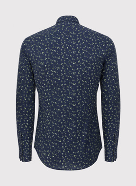 Tamsiai mėlyni vyriški marškiniai žaliais drugeliais