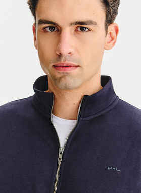 Tamsiai mėlynas treninginis bluzonas su užtrauktuku