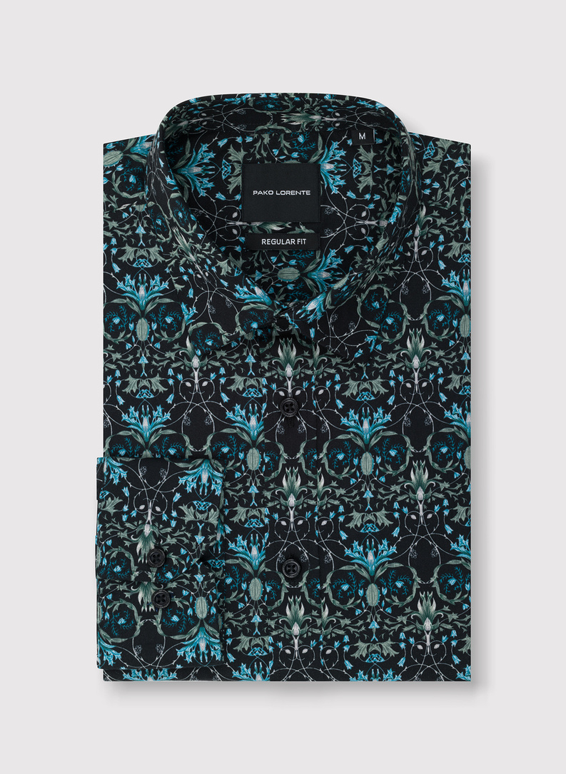 Juodi marškiniai turkio gėlėmis