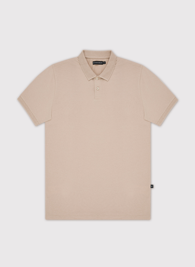 Smėlio spalvos medvilniniai polo T marškinėliai be raštų