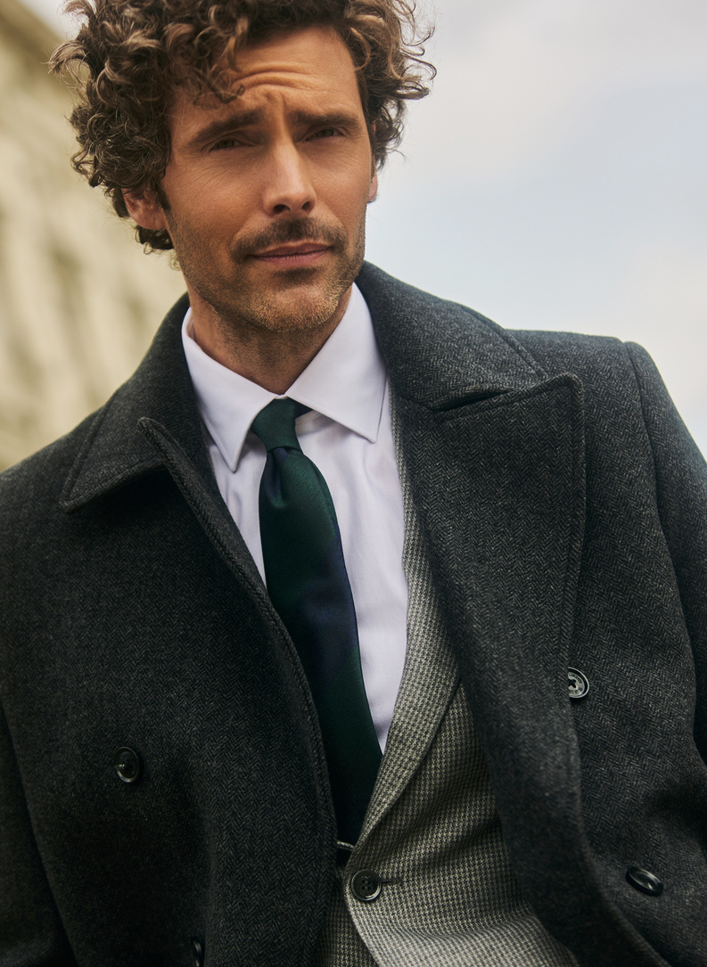 Pilkas dvieilis lietpaltis su vilna