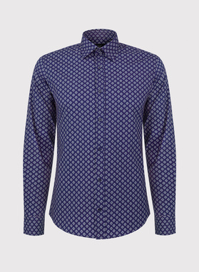 Tamsiai mėlyni vyriški marškiniai gėlytėmis