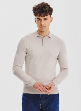 Smėlinės spalvos polo megztinis