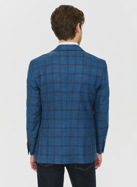 Tamsiai mėlynas languotas švarkas