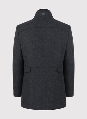 Pilkas trumpas vyriškas lietpaltis su vilna ir kašmyru