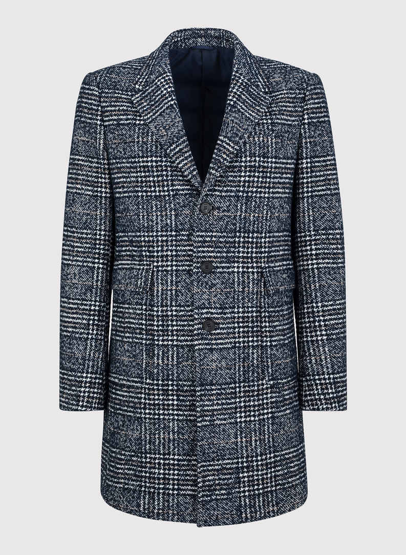 Tamsiai mėlynas languotas vyriškas lietpaltis