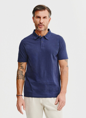 Tamsiai mėlyni medvilniniai polo marškinėliai