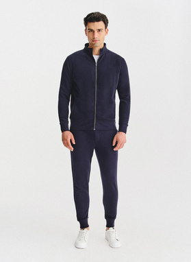 Tamsiai mėlynas treninginis bluzonas su užtrauktuku