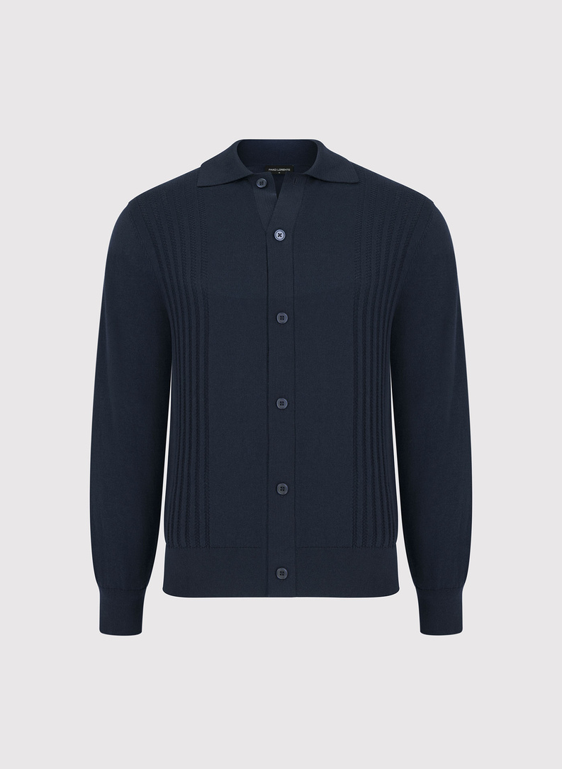 Tamsiai mėlynos spalvos medvilninis kardiganas