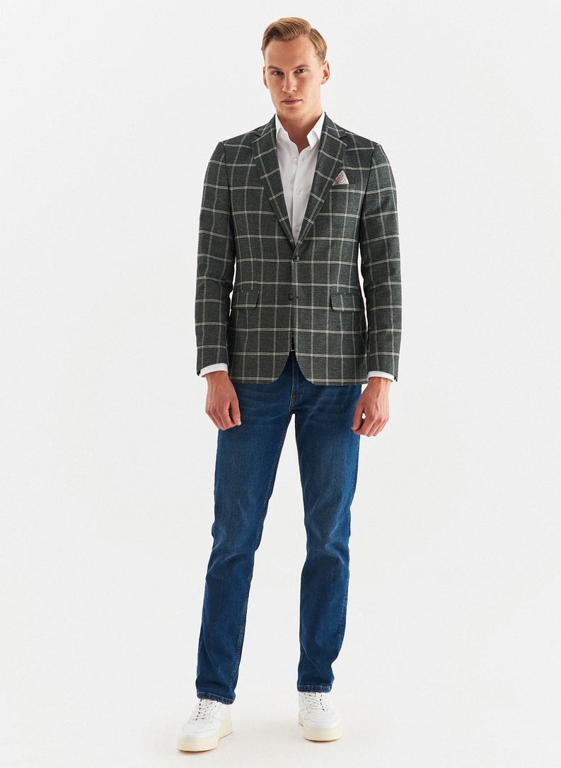 Žalias languotas vyriškas švarkas