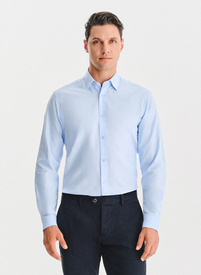 Mėlyni medvilniniai vyriški marškiniai