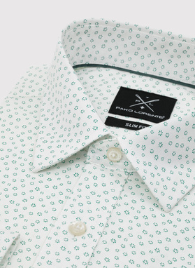 Balti vyriški marškiniai žaliu mikroraštu