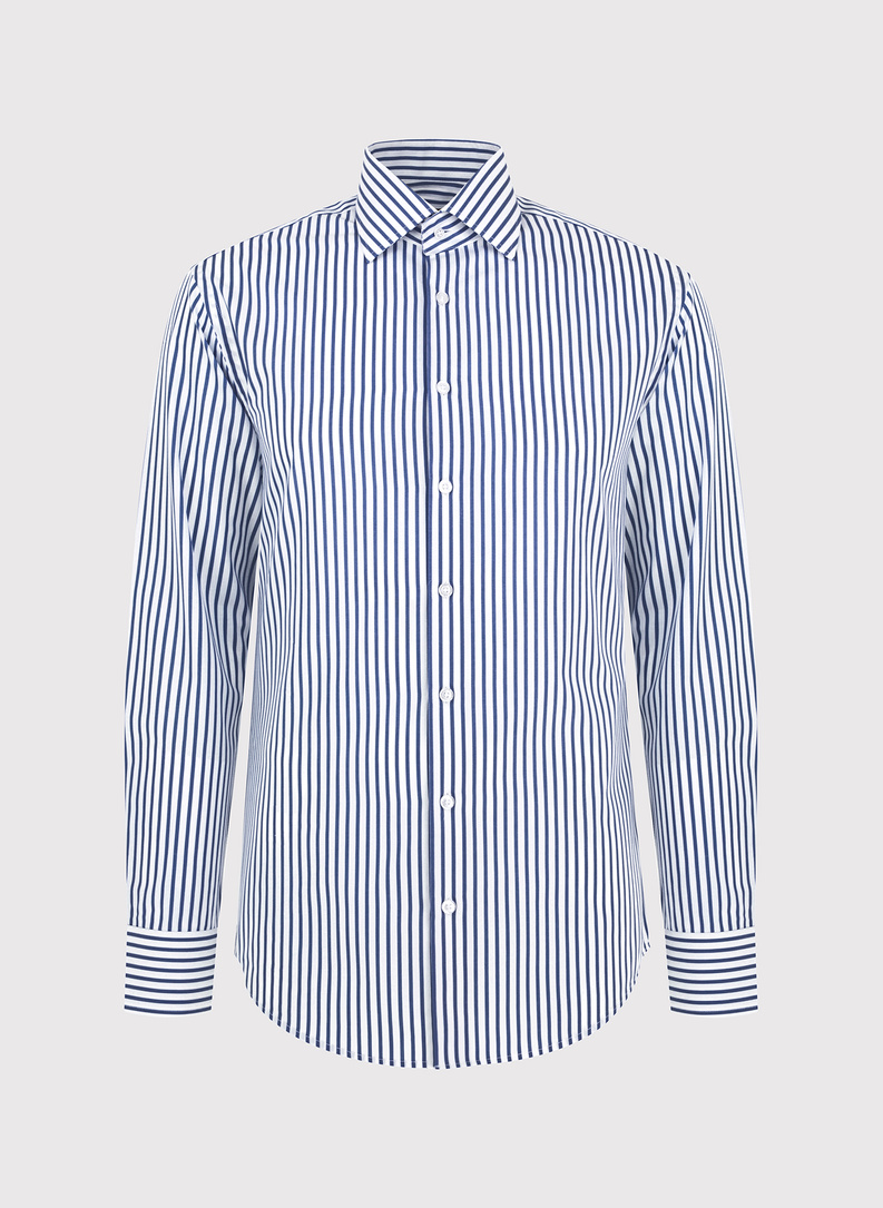 Medvilniniai vyriški marškiniai tamsiai mėlynomis juostelėmis