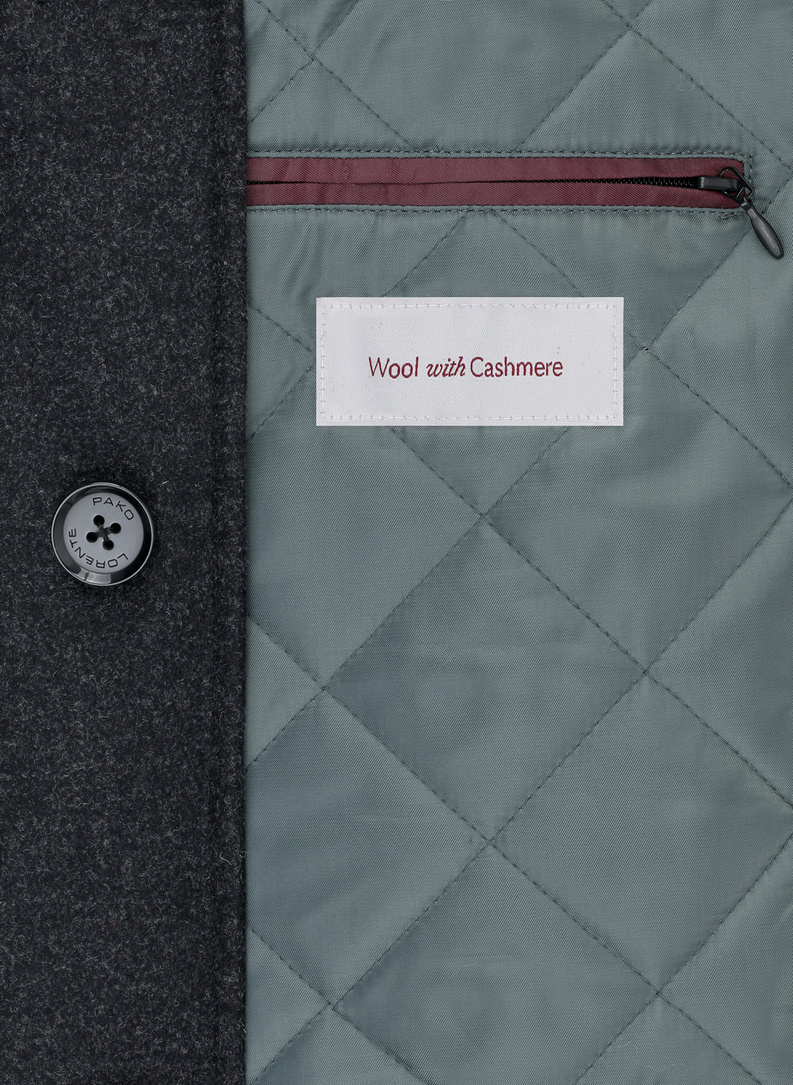 Pilkas trumpas vyriškas lietpaltis su vilna ir kašmyru