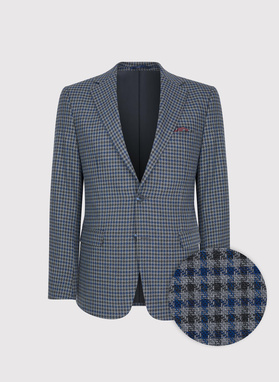 Tamsiai mėlynas švarkas smulkiais langeliais