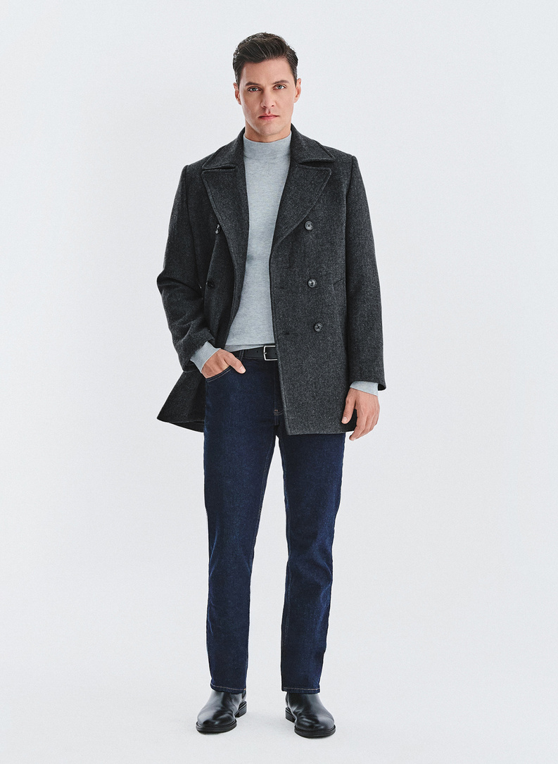 Pilkas dvieilis lietpaltis su vilna